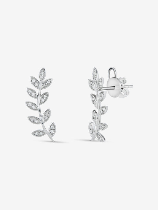 Pendientes trepadores de oro blanco de 18K con diamantes en talla brillante de 0,16 cts