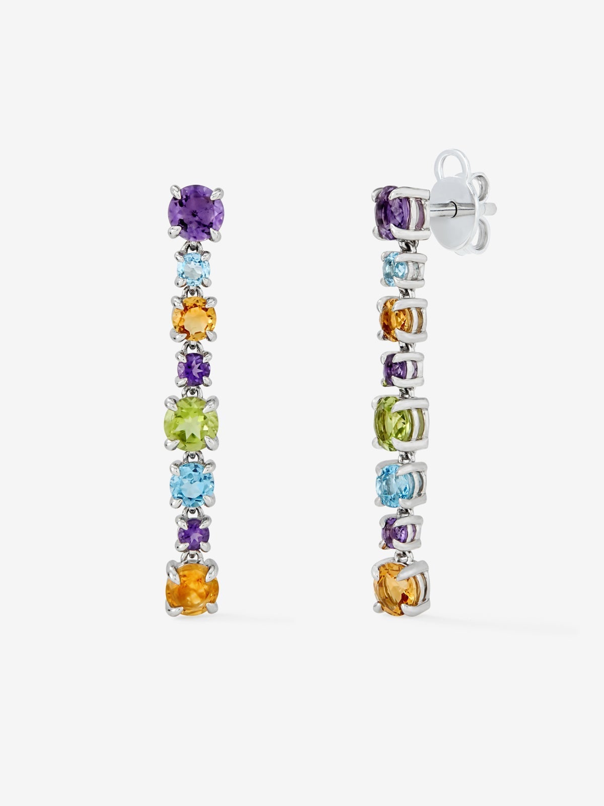 Pendientes largos de plata 925 con gemas multicolor