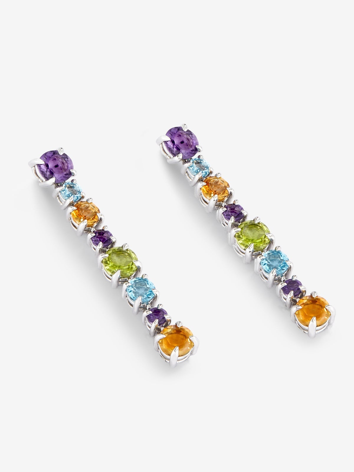 Pendientes largos de plata 925 con gemas multicolor