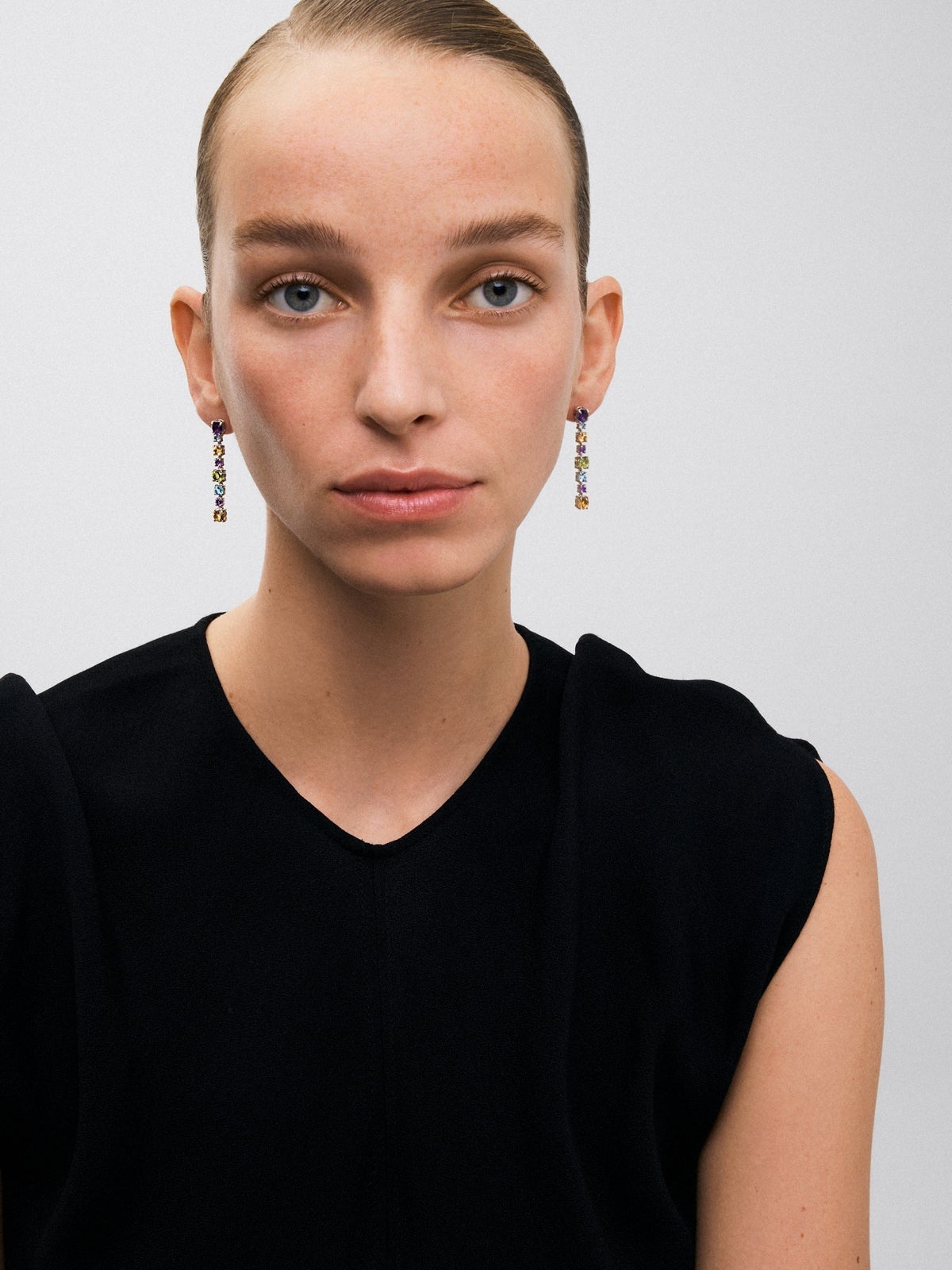 Pendientes largos de plata 925 con gemas multicolor