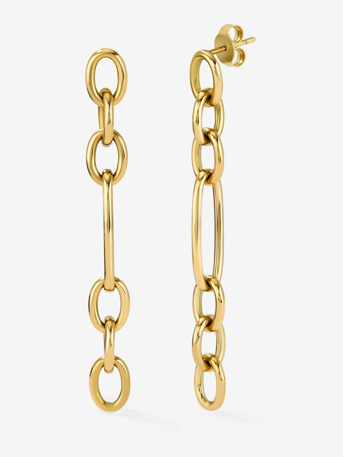 Pendientes largos de eslabones forza de oro amarillo de 18K