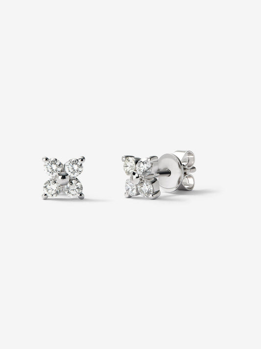 Pendientes flor de oro blanco de 18K con diamantes en talla brillante con un total de 0,64 cts