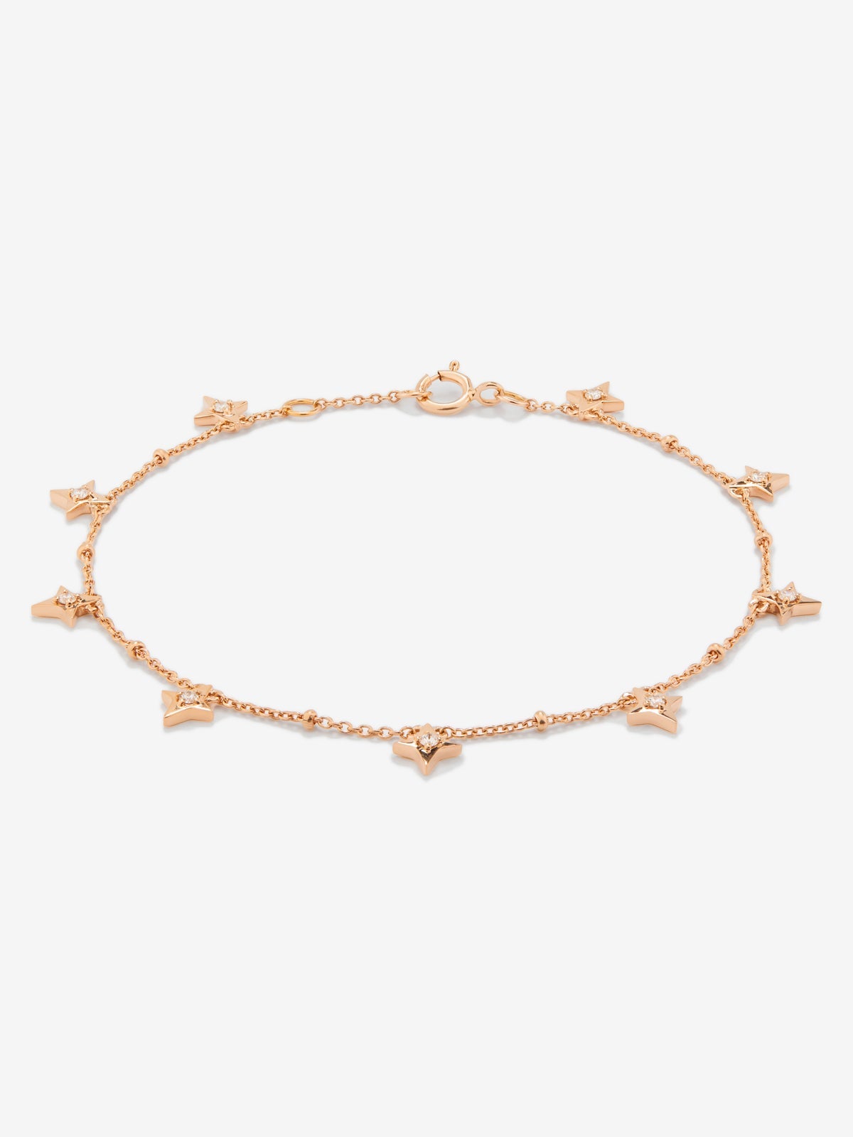 Pulsera cadena con estrellas de oro rosa de 18K con diamantes