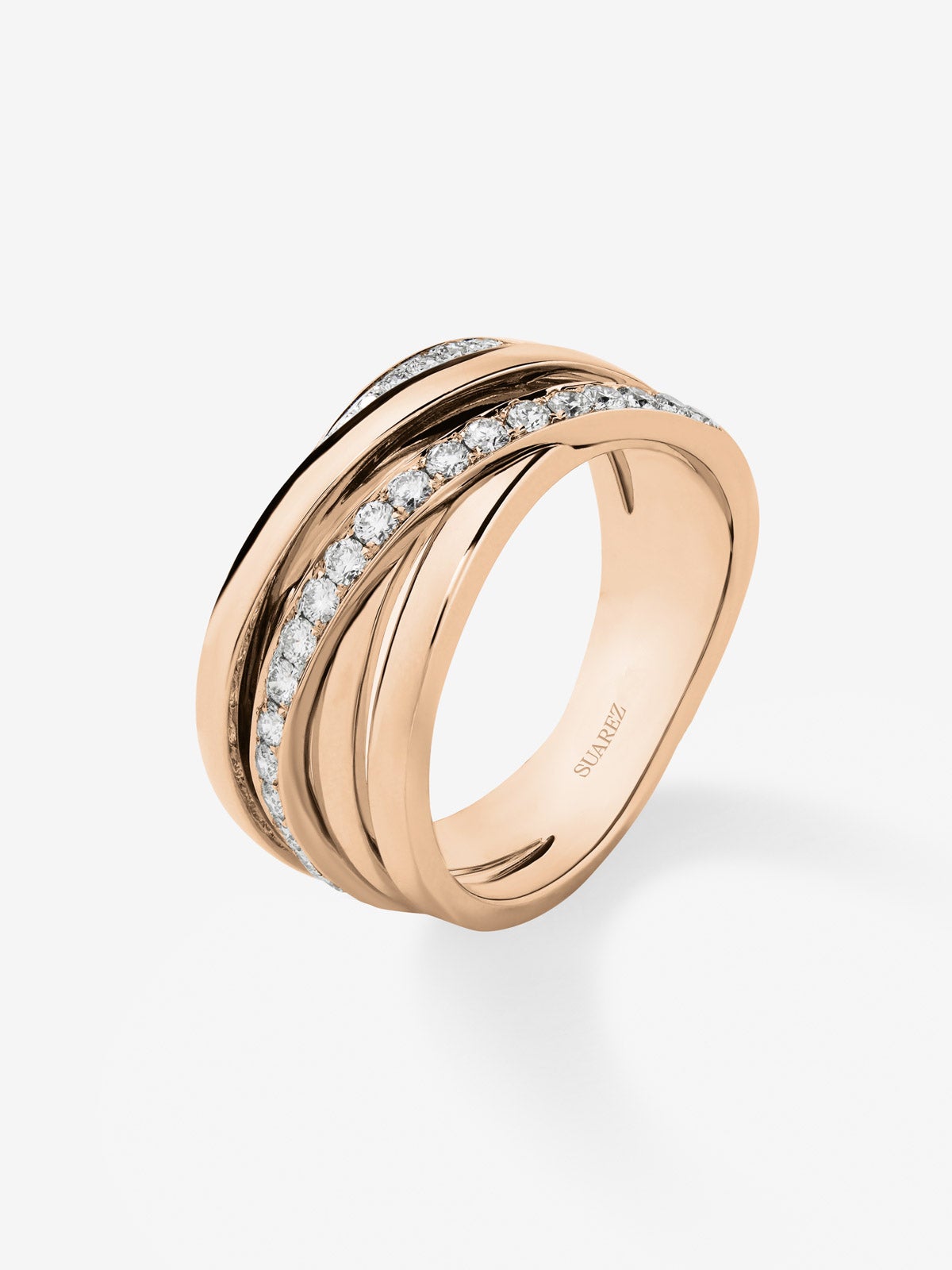 Anillo multibrazo de oro rosa de 18K con 30 diamantes en talla brillante con un total de 0,46 cts