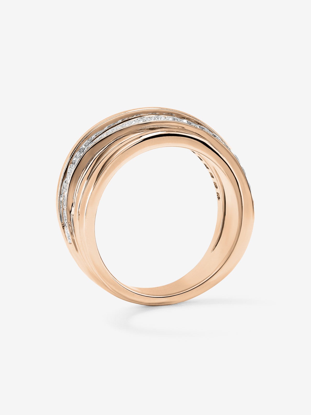 Anillo multibrazo de oro rosa de 18K con 30 diamantes en talla brillante con un total de 0,46 cts