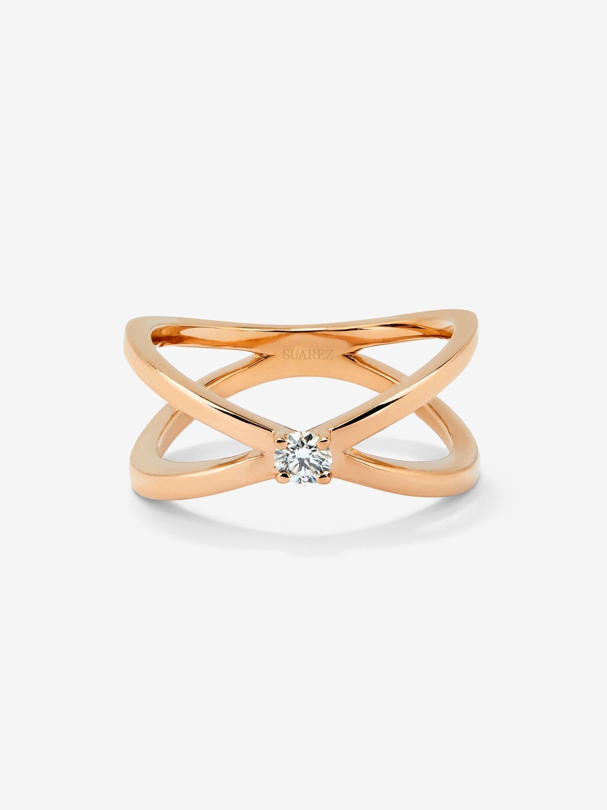 Anillo cruzado de oro rosa de 18K con diamante en talla brillante de 0,12 cts