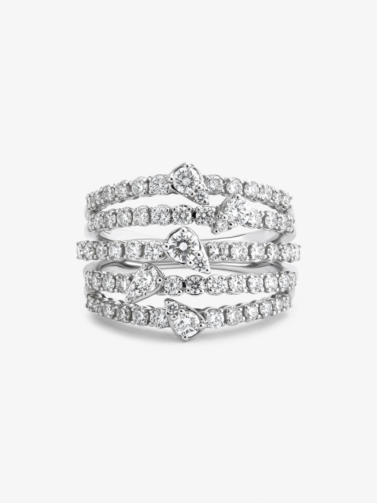 Anillo multibrazo de oro blanco de 18K con 70 diamantes en talla brillante con un total de 1,43 cts