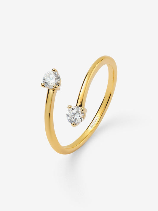 Anillo tú y yo de oro amarillo de 18K con 2 diamantes en talla brillante con un total de 0,26 cts