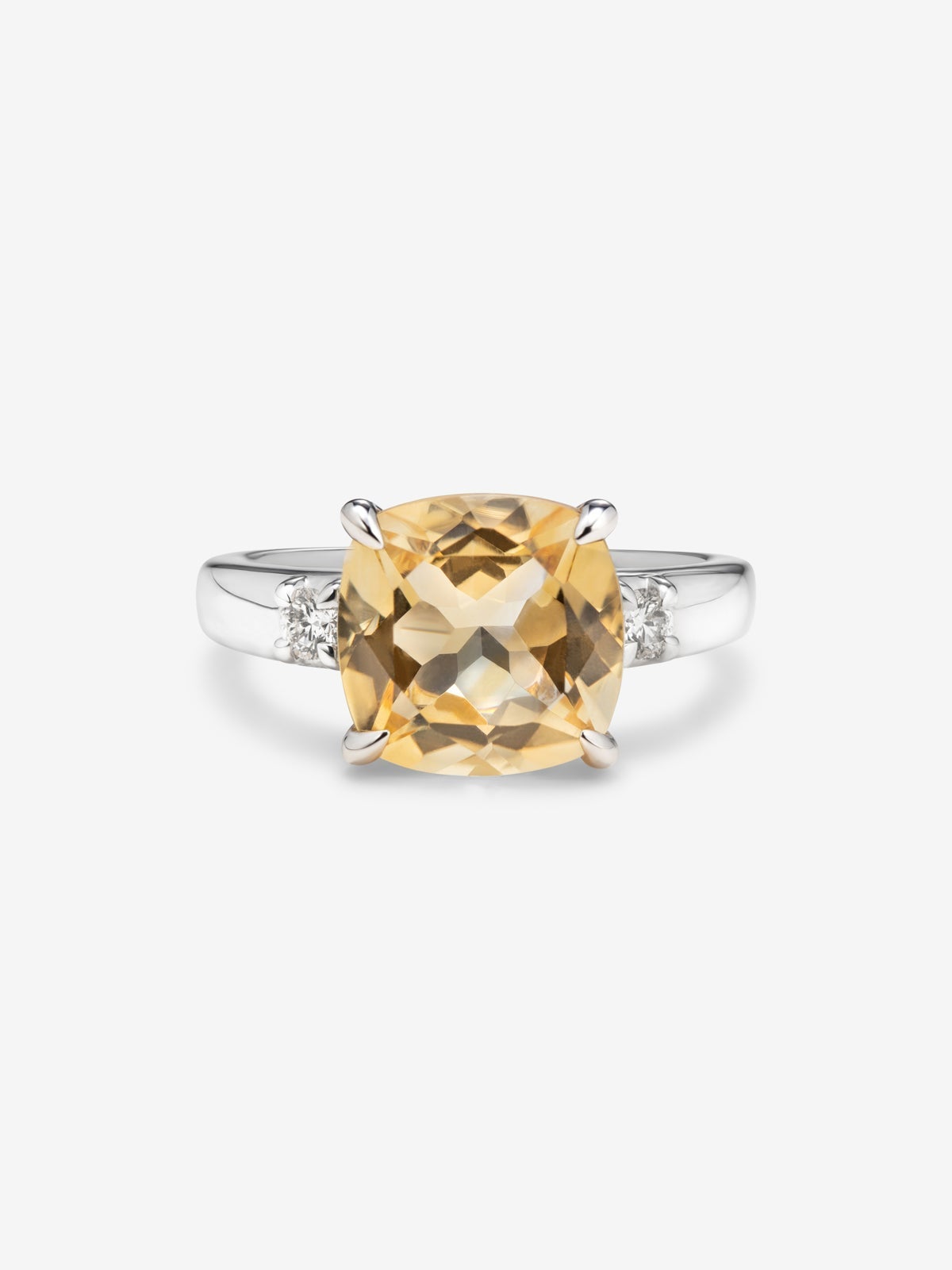 Anillo tresillo de plata 925 con citrino y diamantes