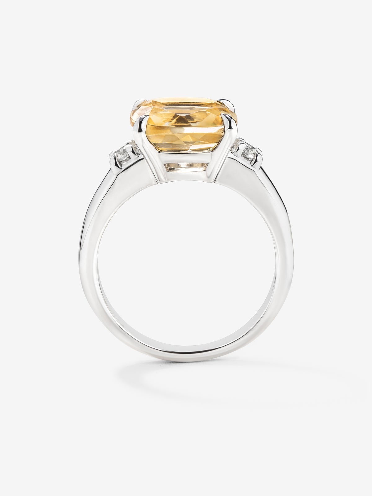 Anillo tresillo de plata 925 con citrino y diamantes