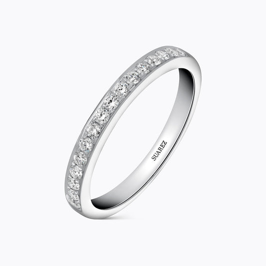Alianza media de oro blanco con diamantes 0,25cts