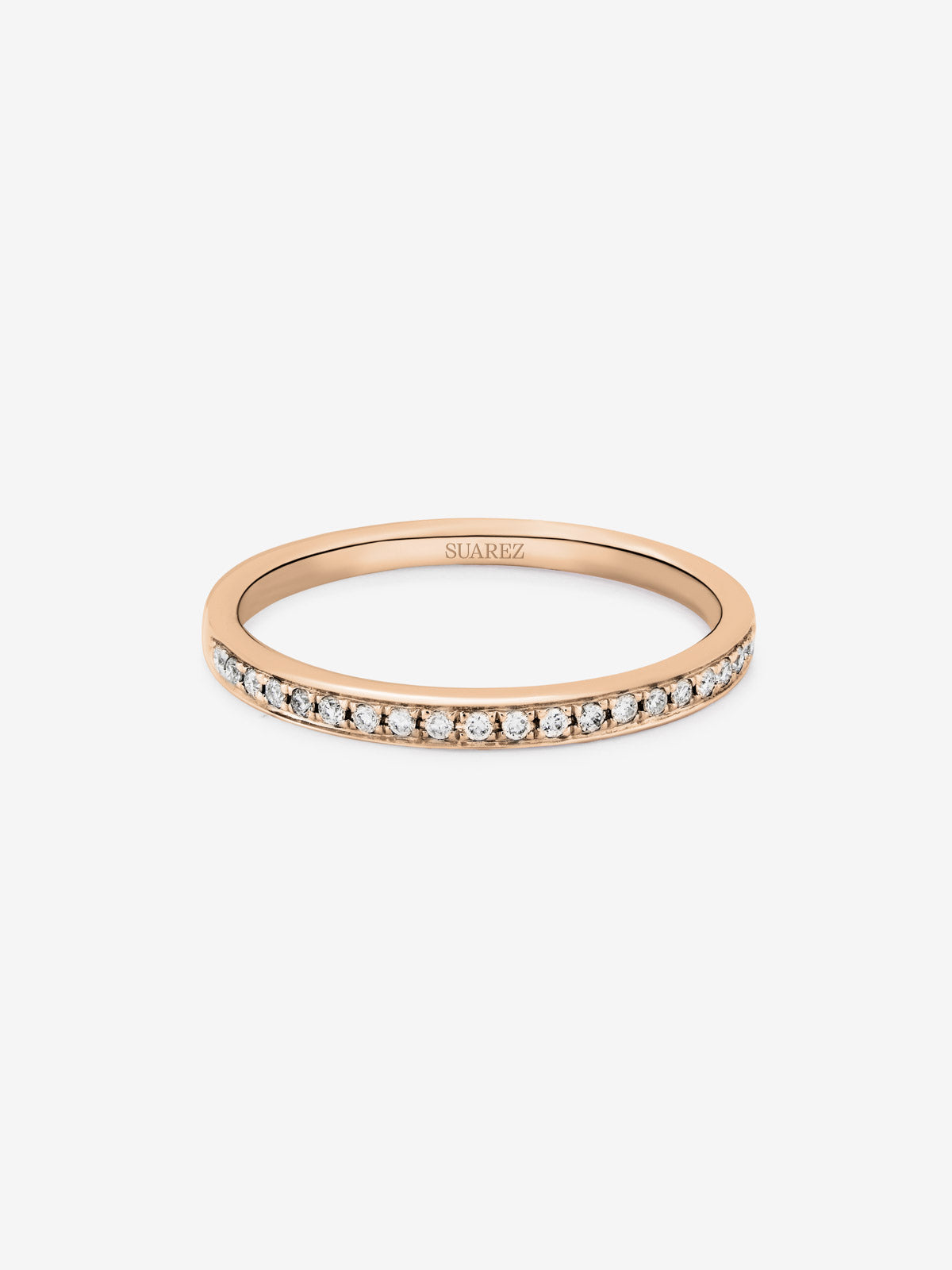 Anillo alianza media de compromiso de oro rosa de 18K con diamantes en banda