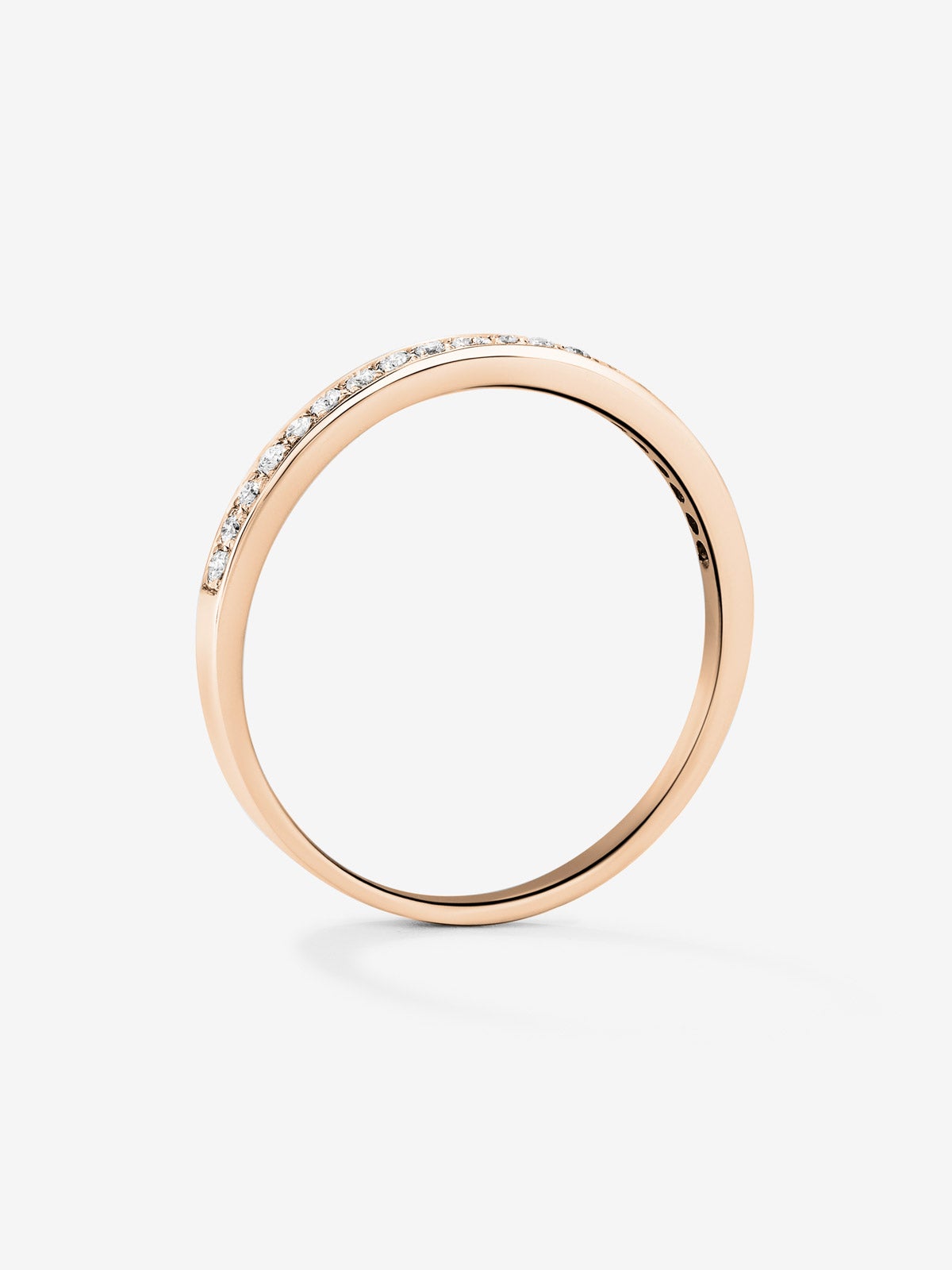 Anillo alianza media de compromiso de oro rosa de 18K con diamantes en banda