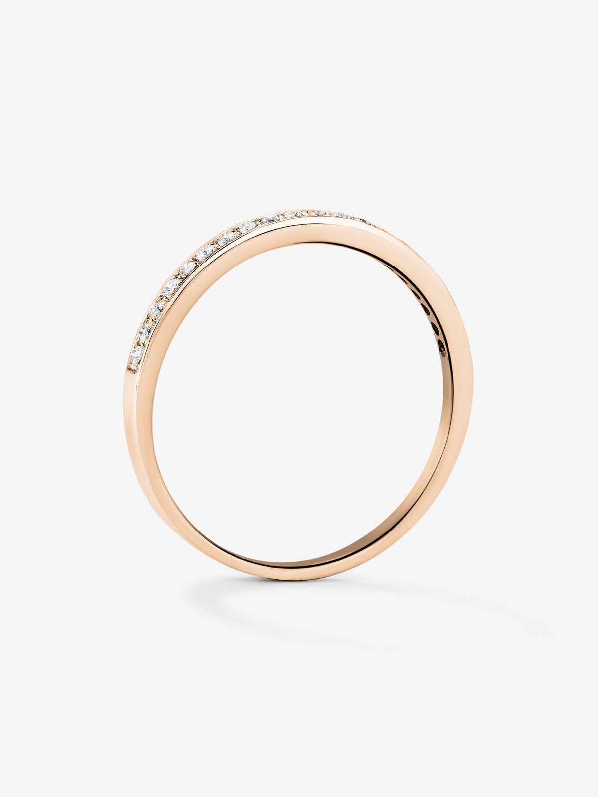 Anillo alianza media de compromiso de oro rosa de 18K con diamantes en banda