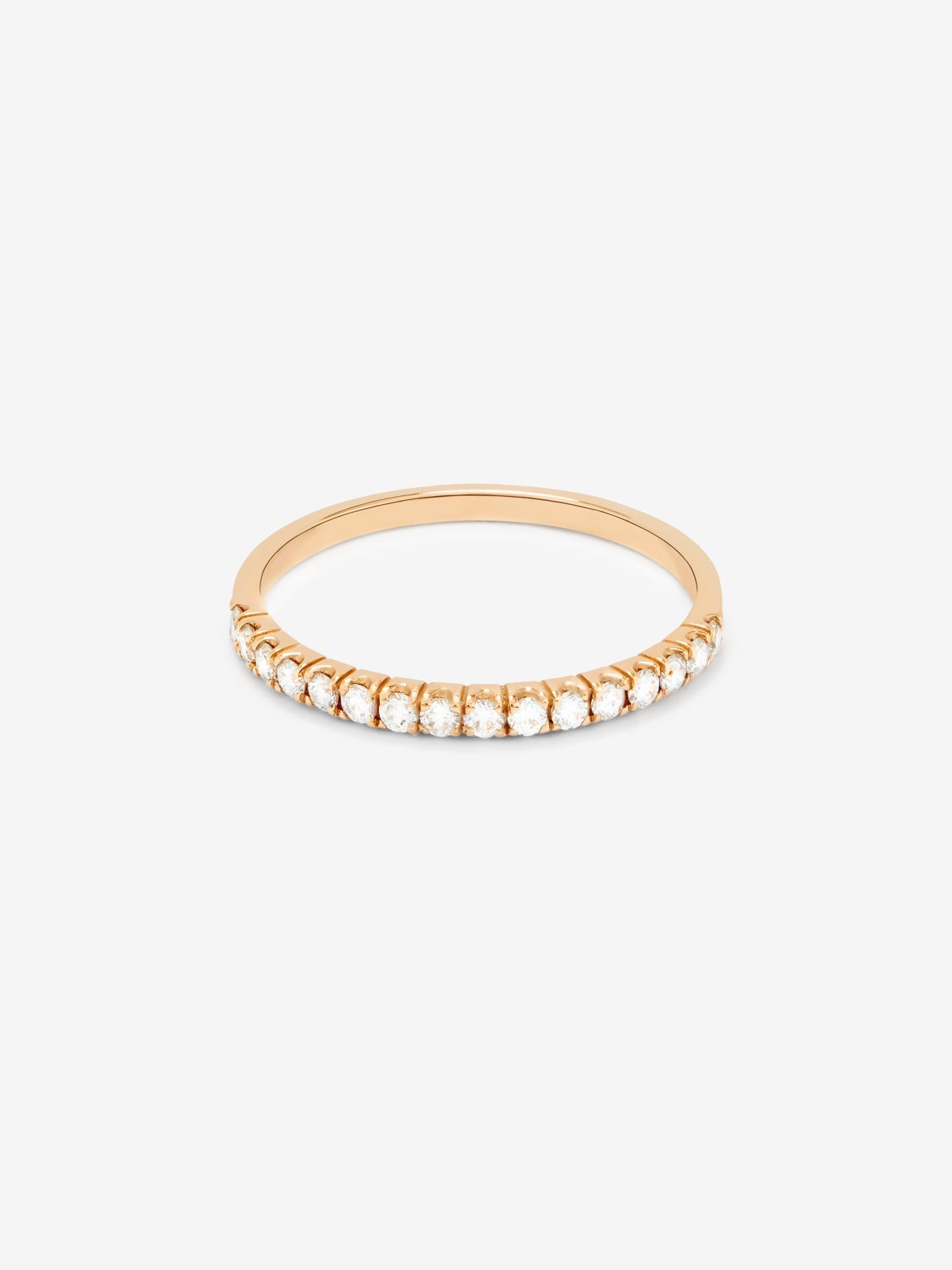 Media alianza de oro rosa de 18K con 16 diamantes en talla brillante con un total de 0,16 cts