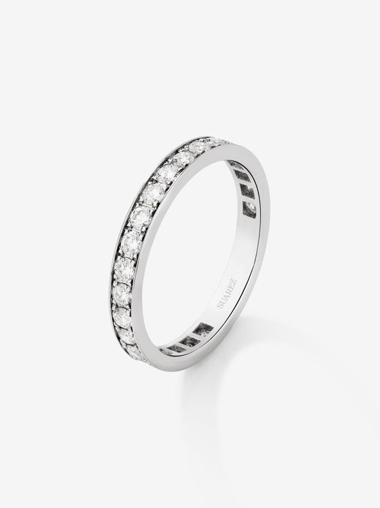 Anillo alianza de compromiso de oro blanco de 18K con diamantes