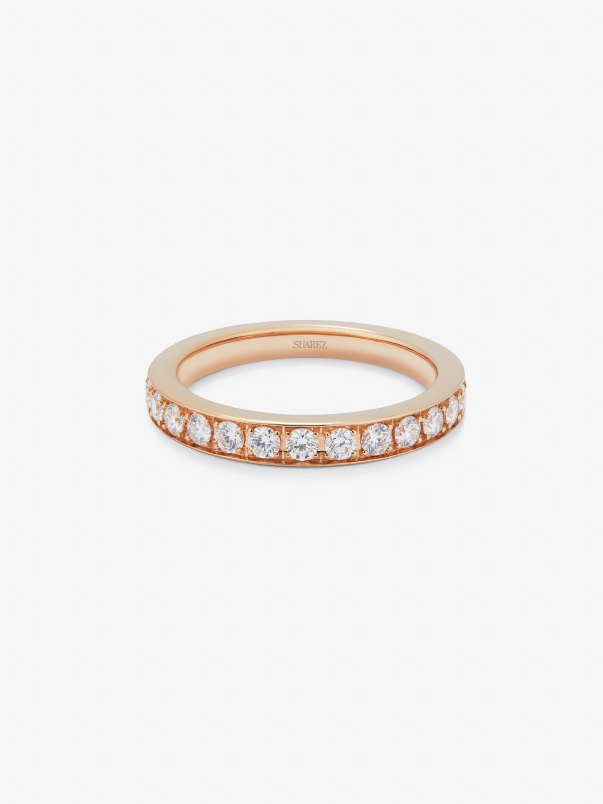 Media alianza de oro rosa de 18K con 16 diamantes en talla brillante con un total de 0,24 cts