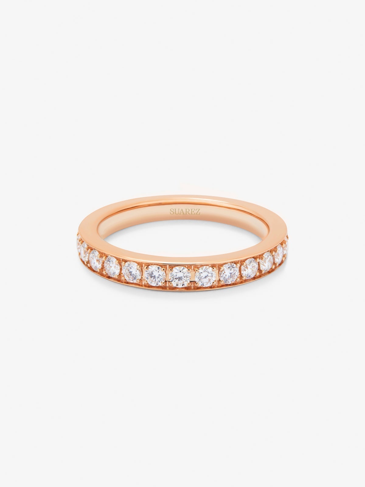 Media alianza de oro rosa de 18K con 13 diamantes en talla brillante con un total de 0,36 cts
