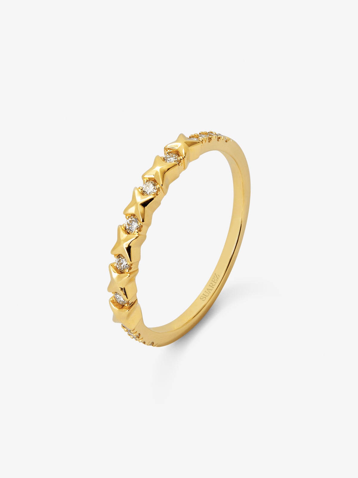 Anillo de oro amarillo de 18K con 13 diamantes en talla brillante con un total de 0,16 cts