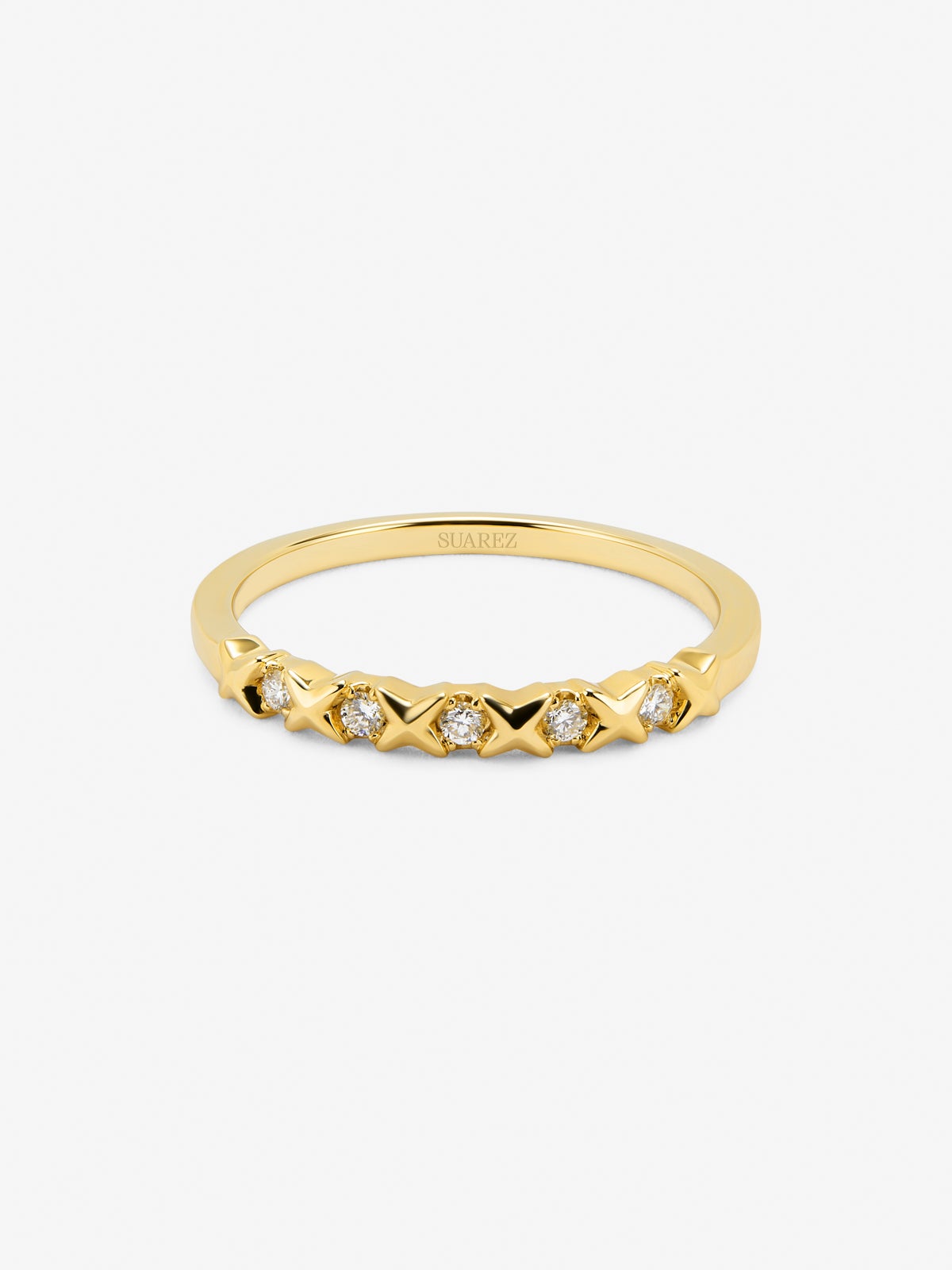 Anillo de oro amarillo de 18K con 5 diamantes en talla brillante con un total de 0,07 cts