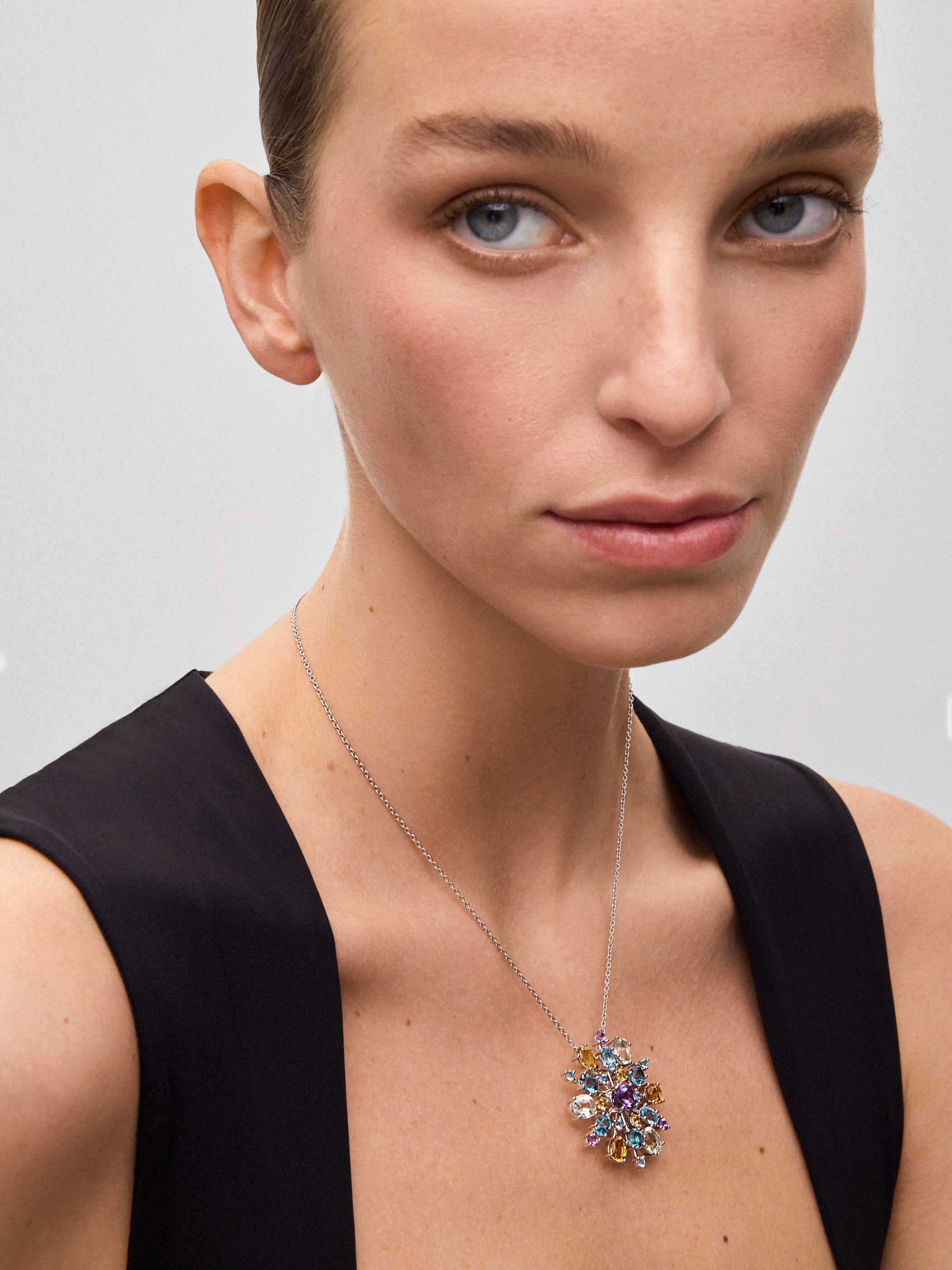 925 silver brooch with amethysts, topazes and citrine quartz