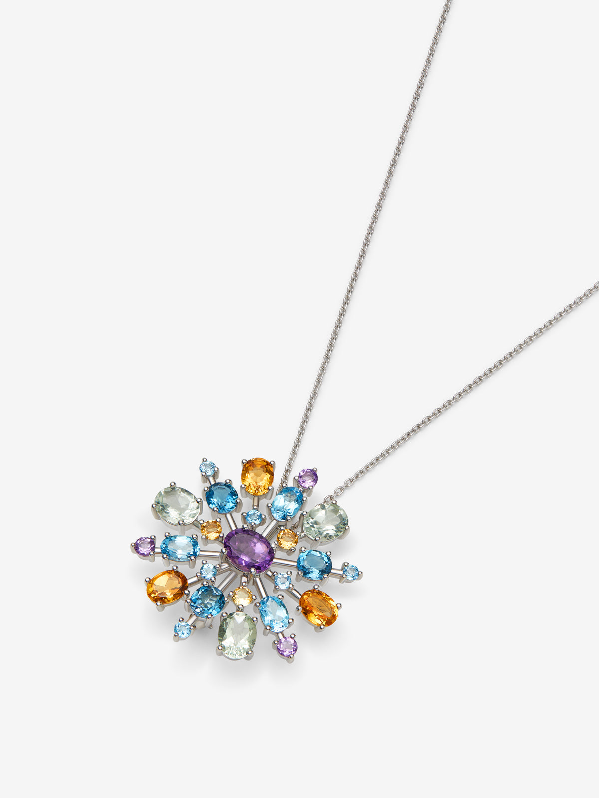925 silver brooch with amethysts, topazes and citrine quartz