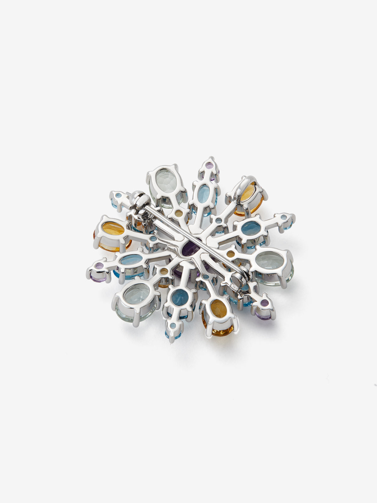 925 silver brooch with amethysts, topazes and citrine quartz