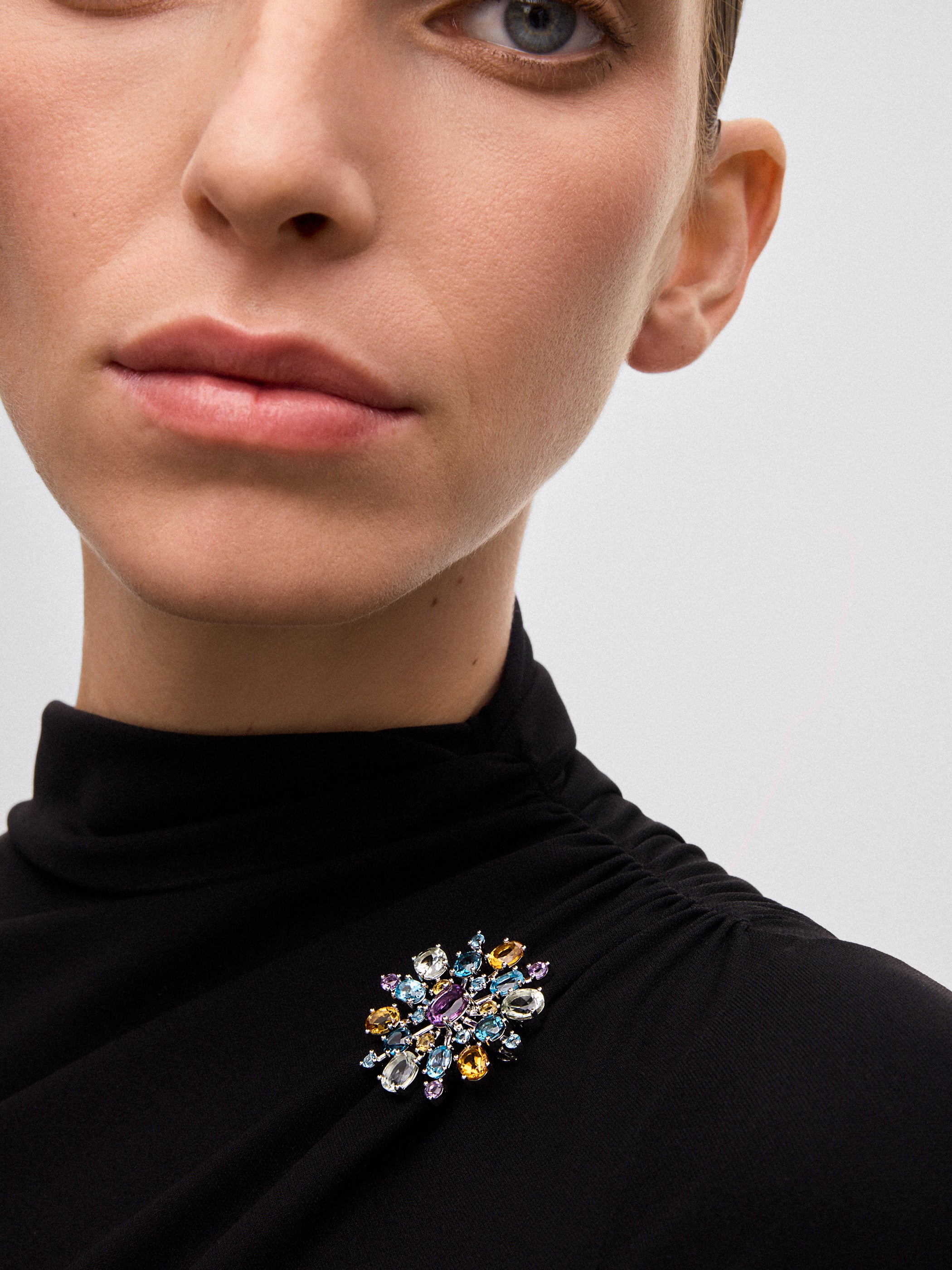 925 silver brooch with amethysts, topazes and citrine quartz