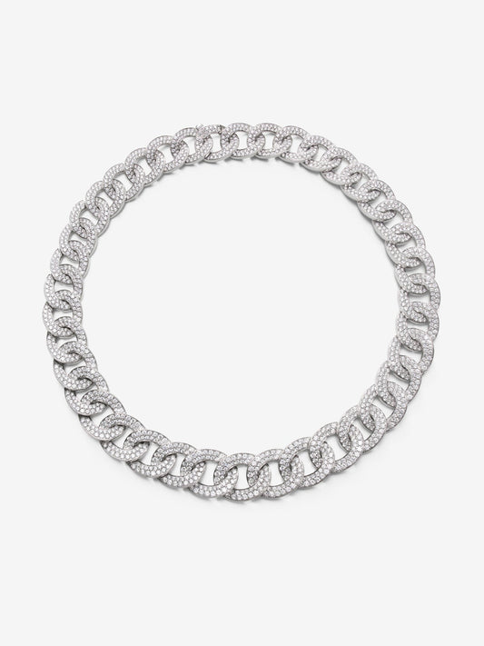 Collar de eslabones barbados de oro blanco de 18K y diamantes en talla brillante con un total de 33,44 cts