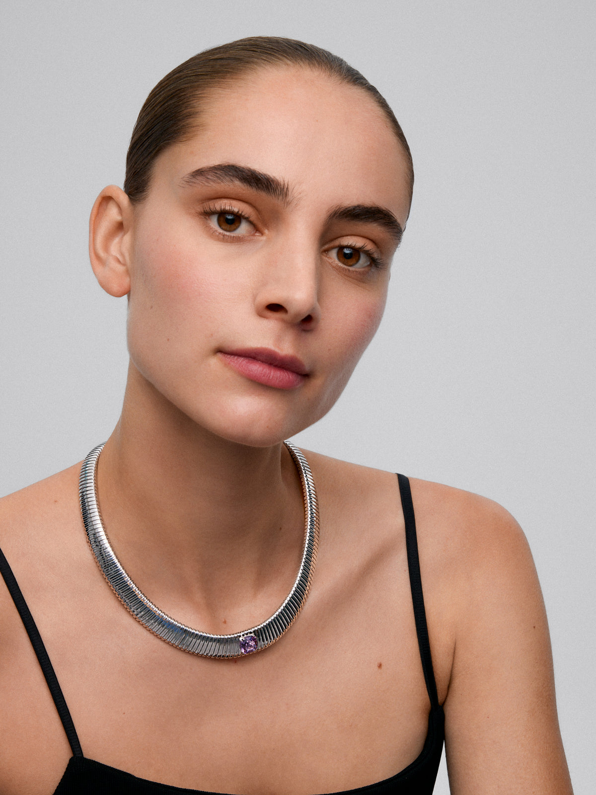 Collar tubogas de plata 925 con amatista morada
