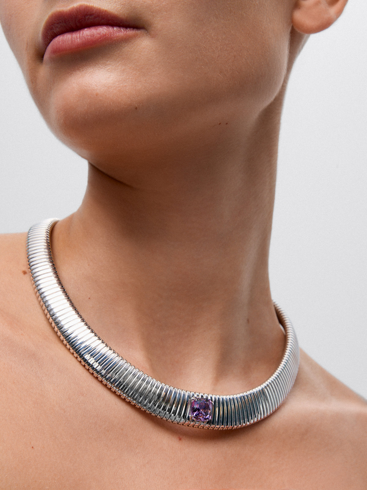 Collar tubogas de plata 925 con amatista morada