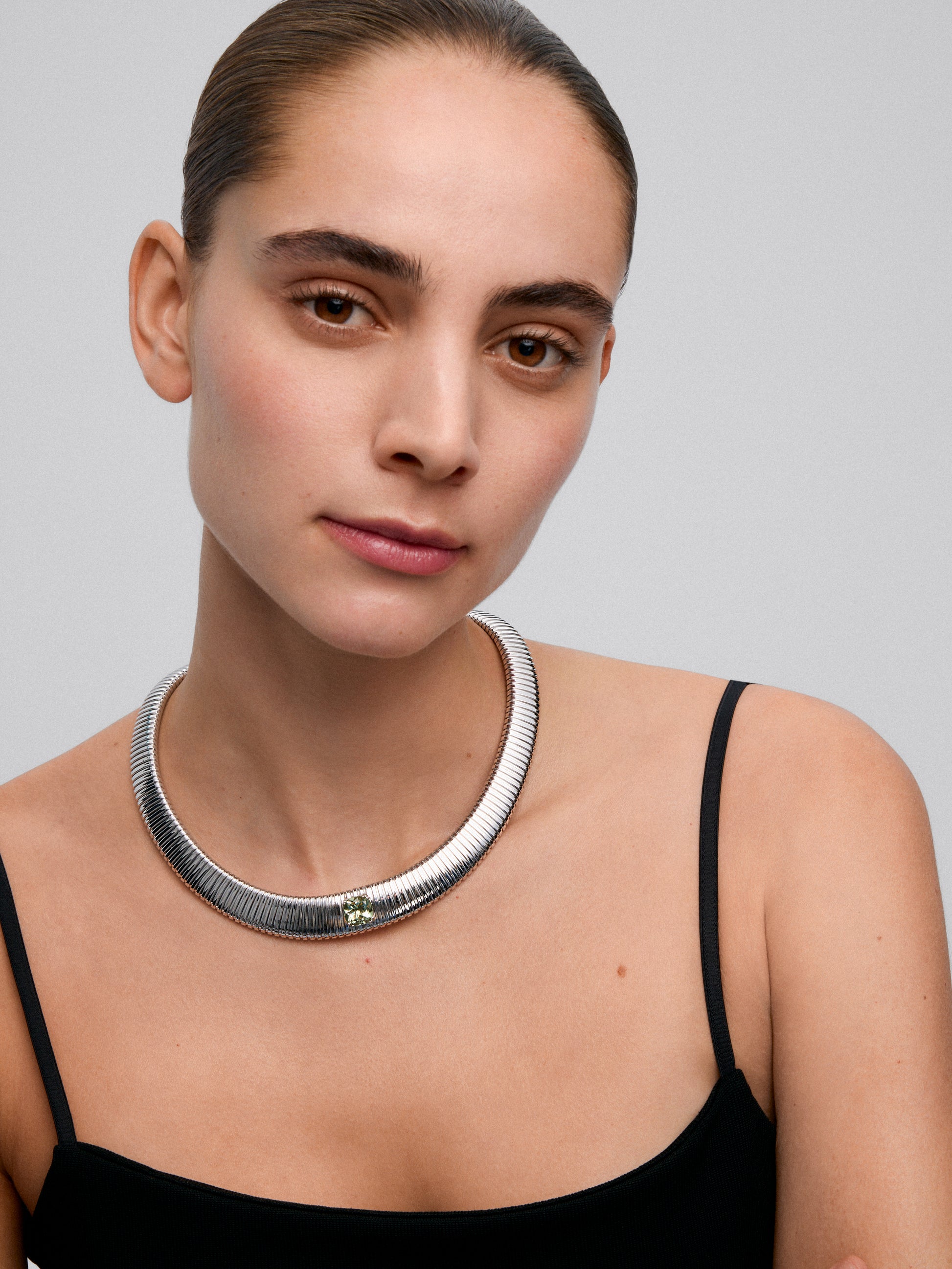 Collar tubogas de plata 925 con amatista verde