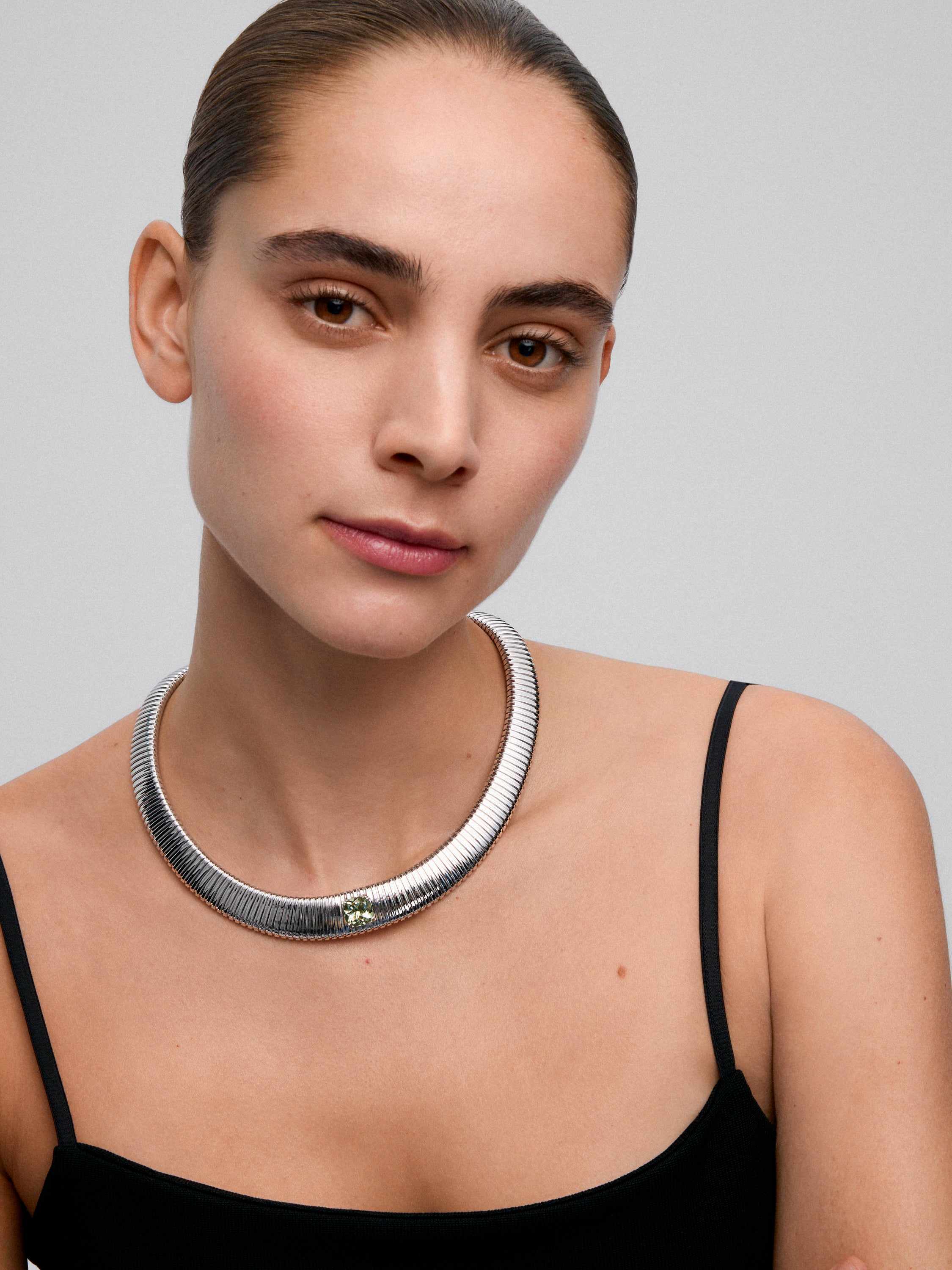 Collar tubogas de plata 925 con amatista verde