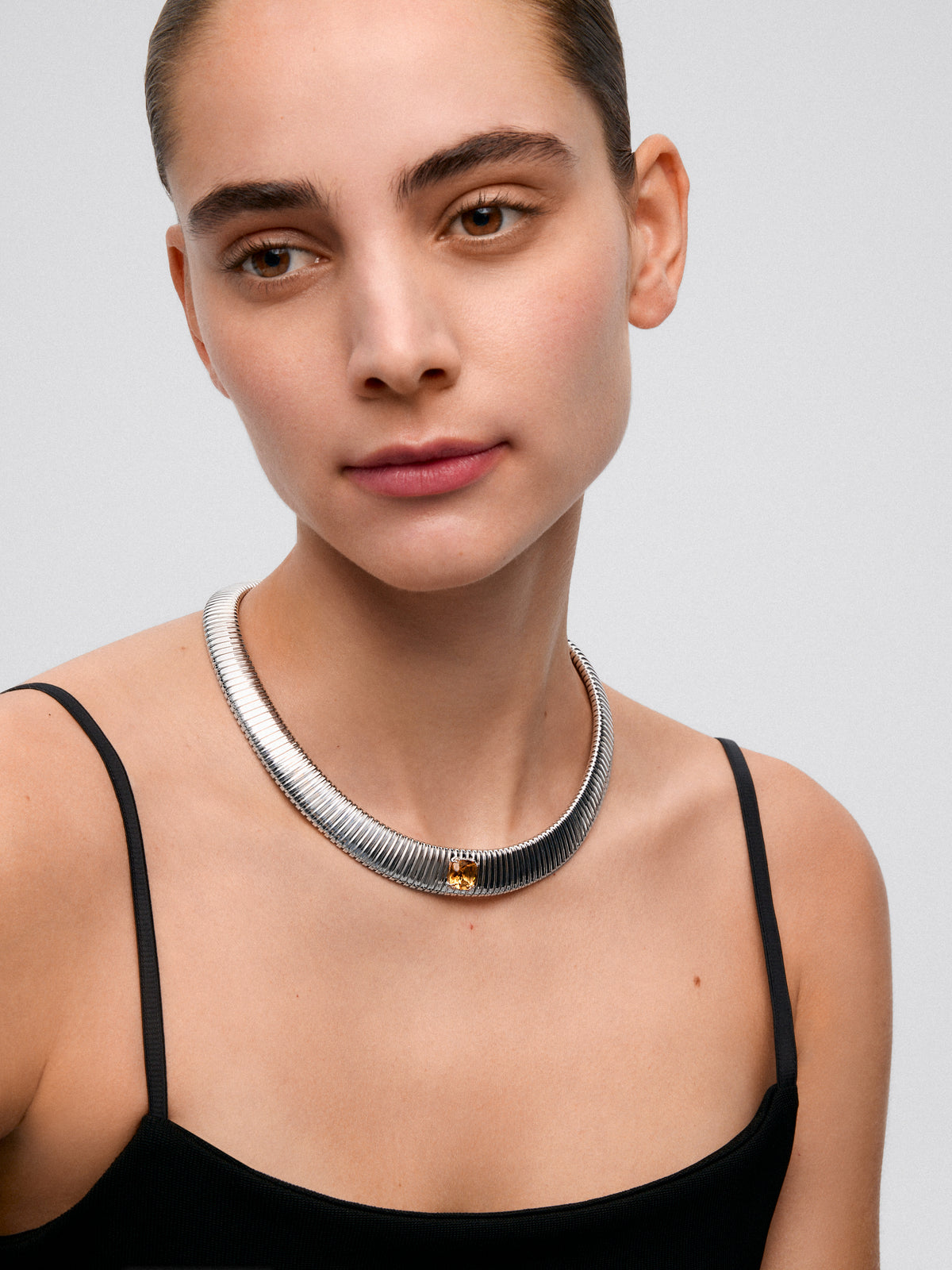 Collar tubogas de plata 925 con cuarzo citrino amarillo