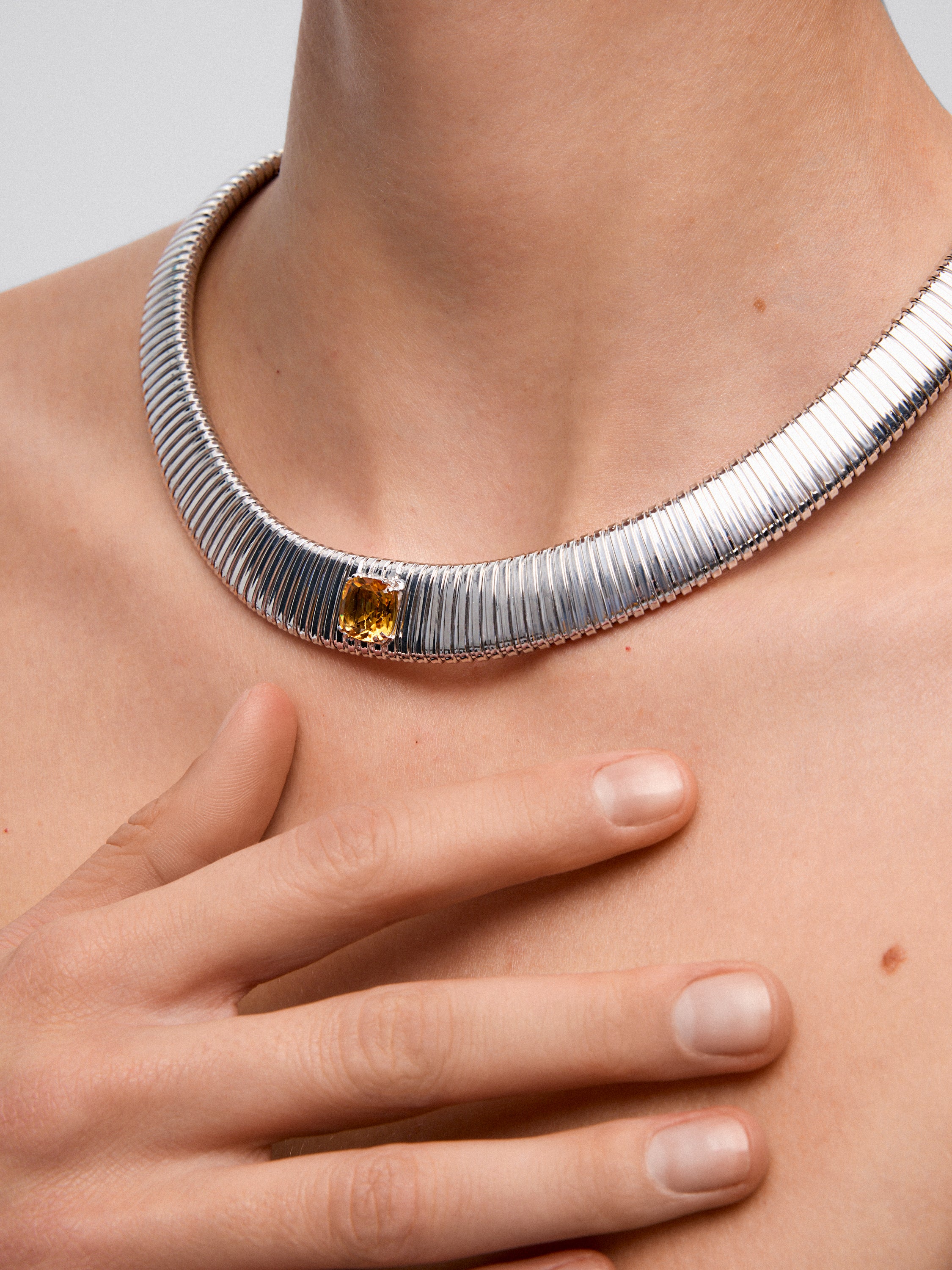 Collar tubogas de plata 925 con cuarzo citrino amarillo