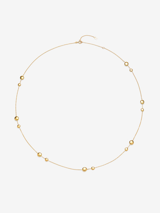 Collar de oro amarillo de 18K con 6 diamantes en talla brillante con un total de 0,21 cts y motivos de esferas