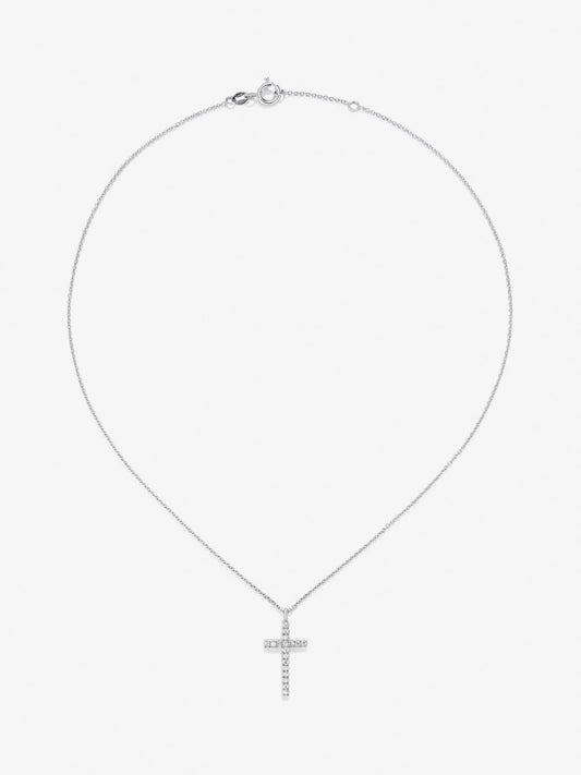 Colgante cadena cruz de oro blanco de 18K con diamantes en talla brillante con un total de 0,26 cts