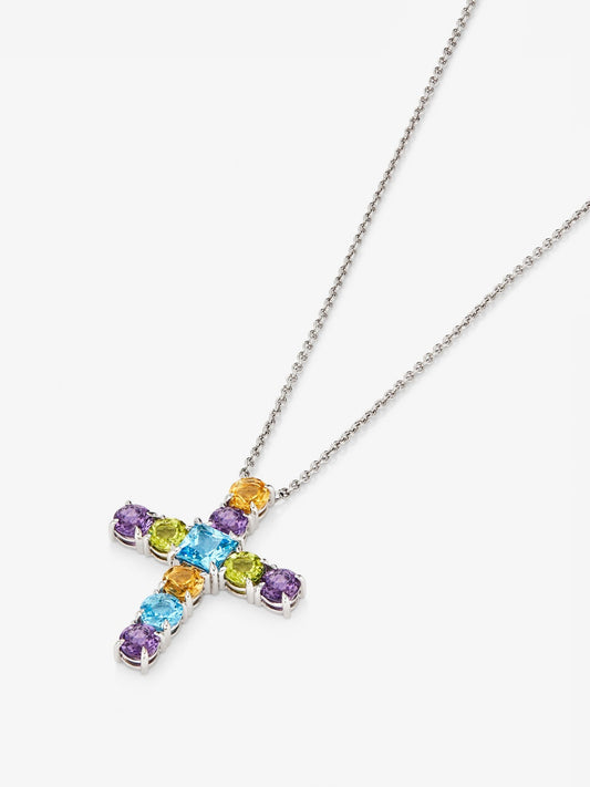 Colgante con cruz de plata 925 con gemas multicolor