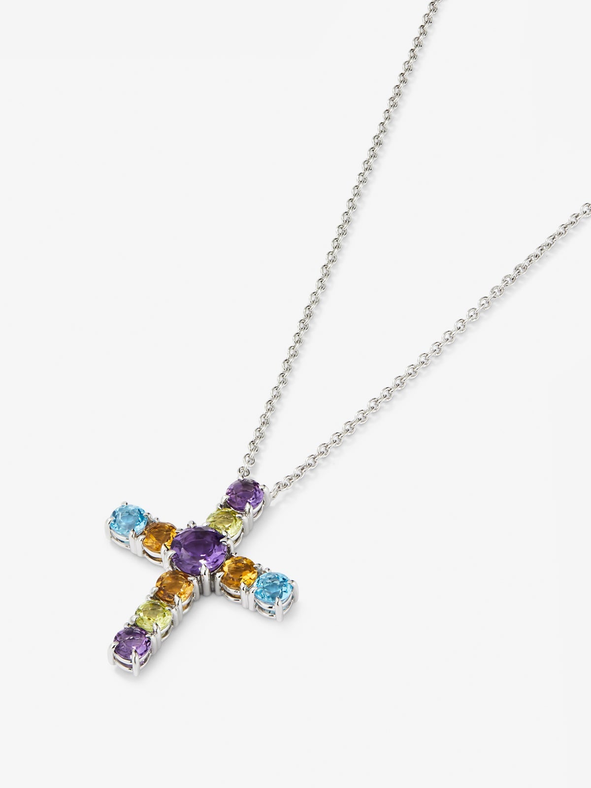Colgante con cruz de plata 925 con gemas multicolor