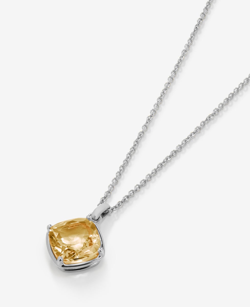 Colgante de plata 925 con cuarzo citrino en talla cushion de