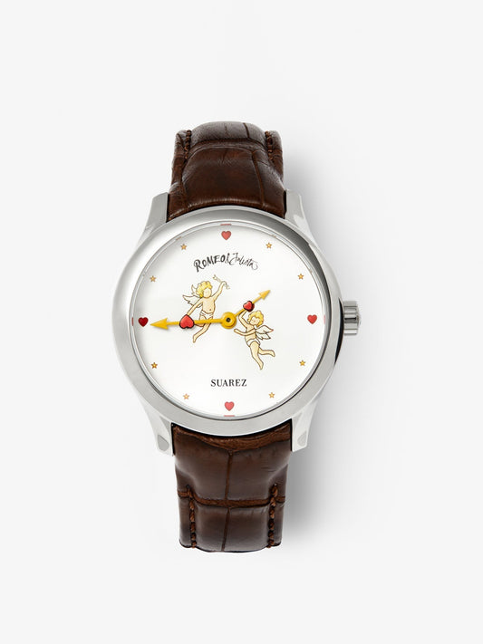 Reloj de acero inoxidable y pulsera de piel, con cristal de zafiro y movimiento de cuarzo