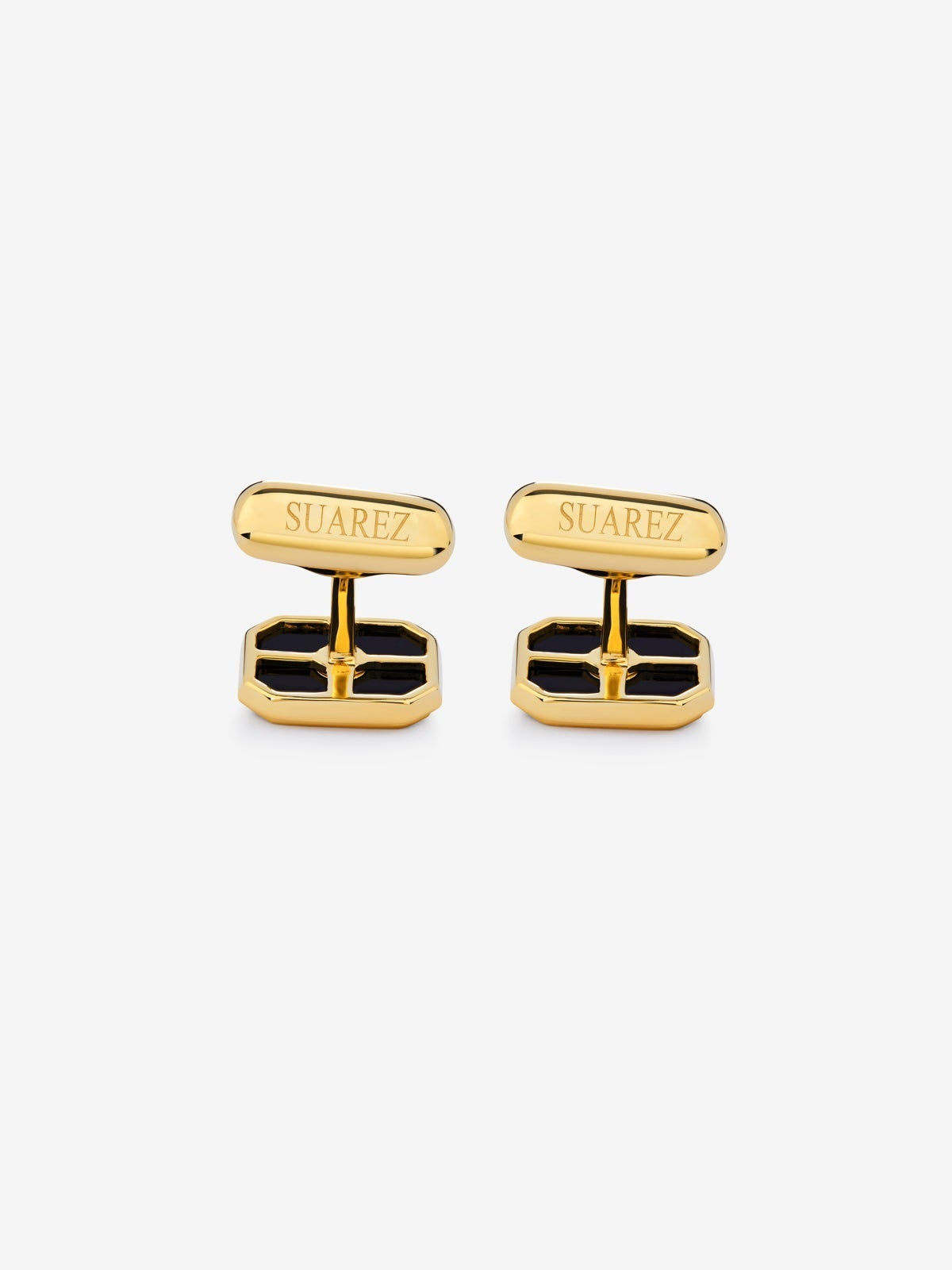 Gemelos de oro amarillo de 18K con ónix negro de 3,25 cts y diamantes blancos de 0,12 cts