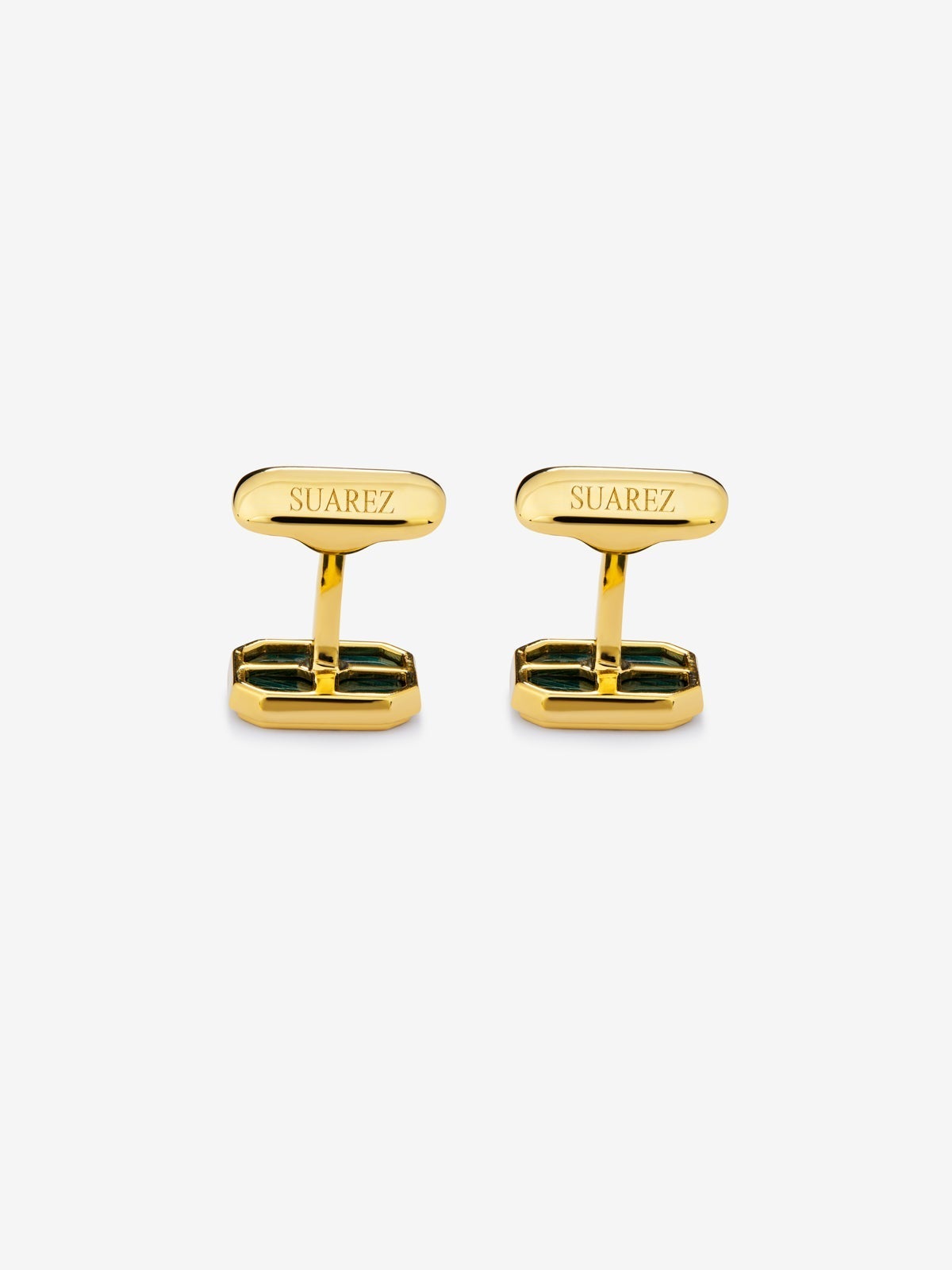 Gemelos de oro amarillo de 18K con malaquita verde de 6,7 cts