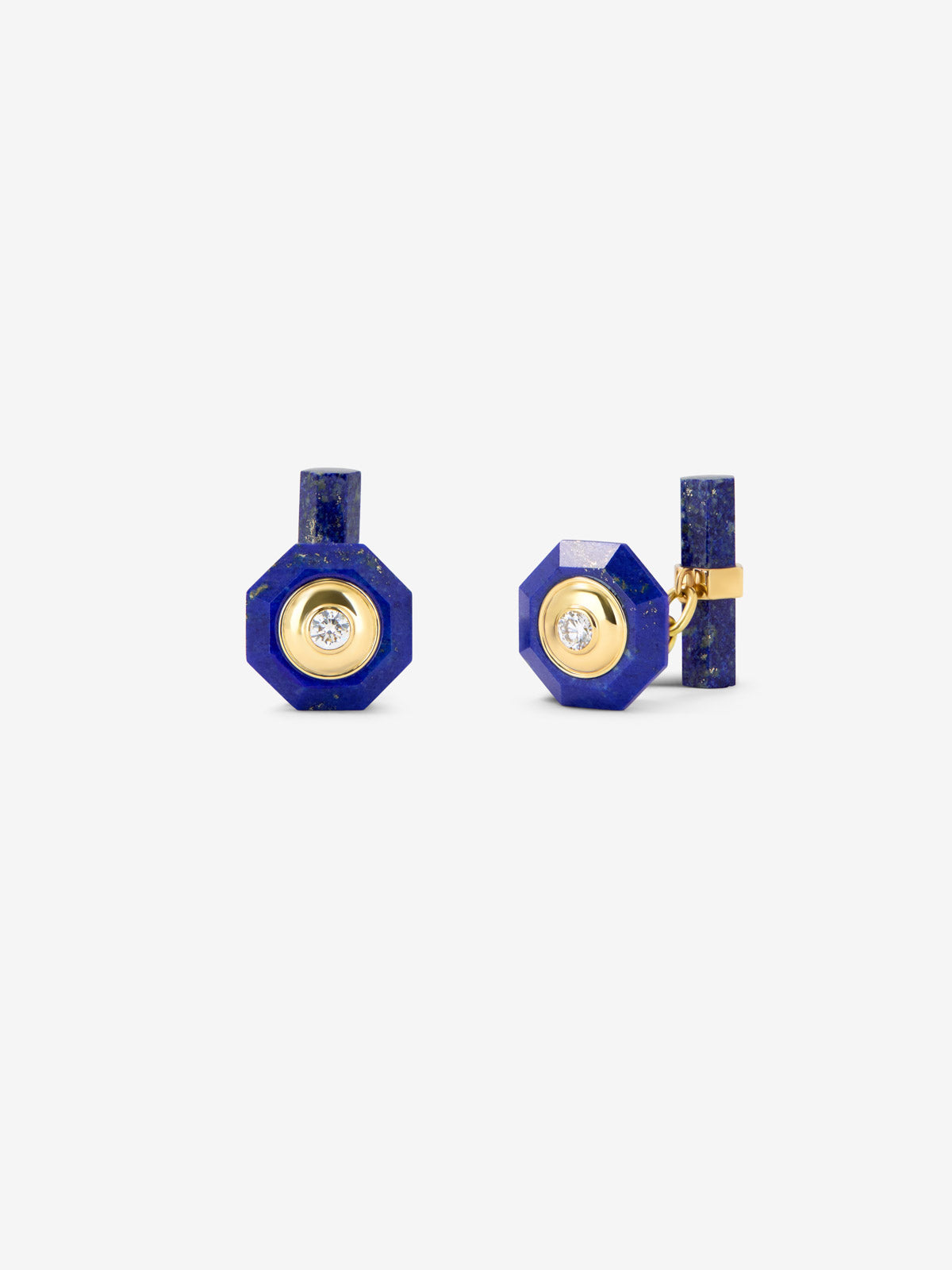 Gemelos de oro amarillo de 18K con lapislázuli en talla octogonal y diamantes en talla brillante
