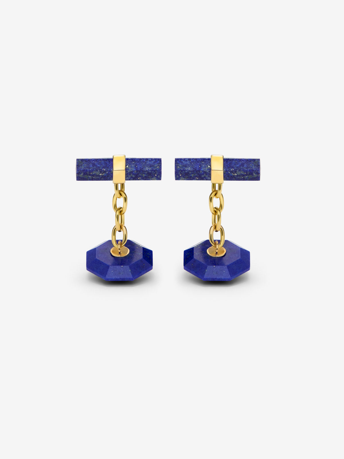 Gemelos de oro amarillo de 18K con lapislázuli en talla octogonal y diamantes en talla brillante