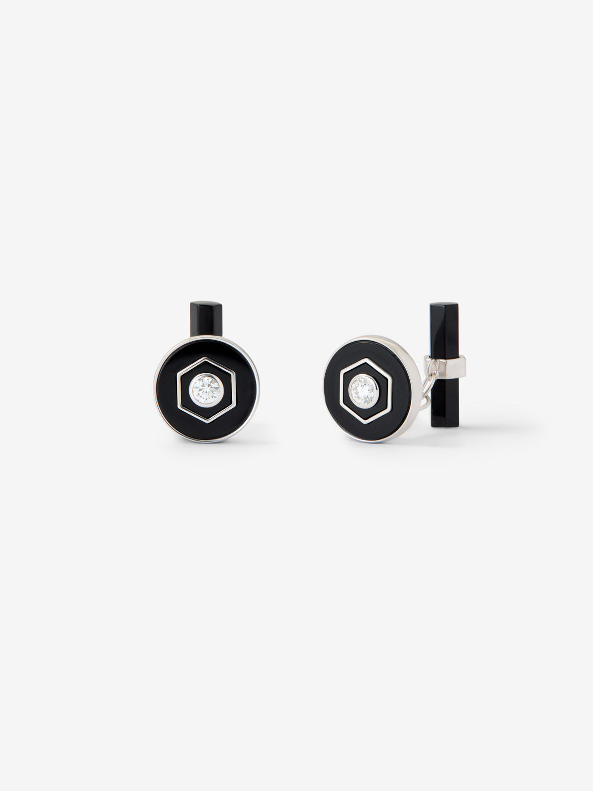 Gemelos de plata 925 con ónix negro y diamantes 