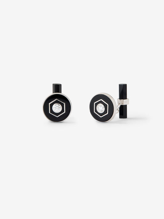 Gemelos de plata 925 con ónix negro y diamantes 