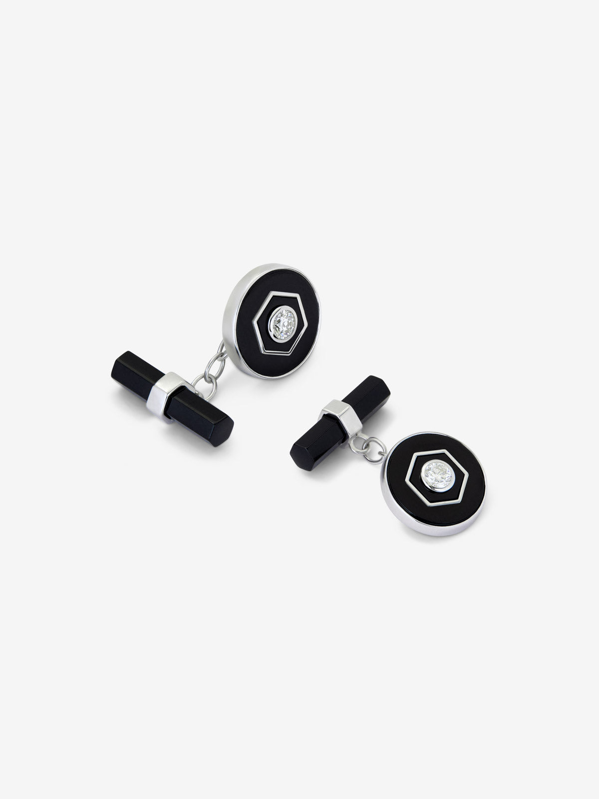 Gemelos de plata 925 con ónix negro y diamantes 