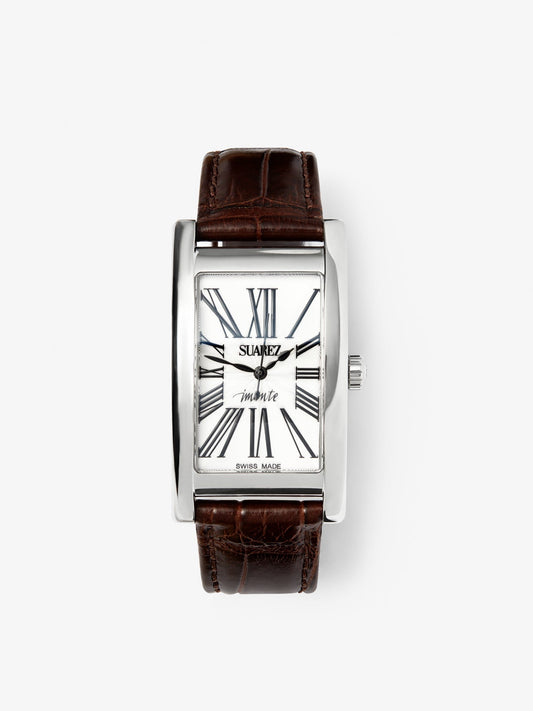 Reloj de acero inoxidable y pulsera de piel, con cristal de zafiro y movimiento de cuarzo