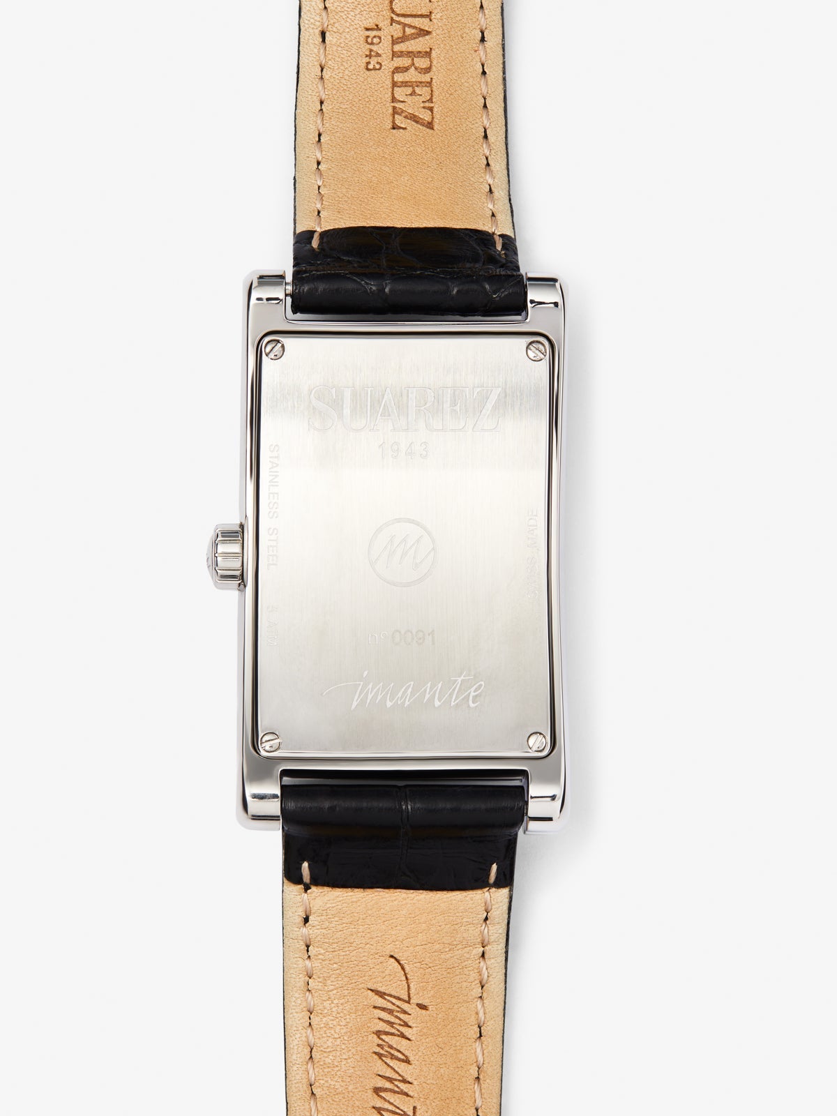Reloj de acero inoxidable y pulsera de piel, con diamantes blancos en talla brillante, cristal de zafiro y movimiento de cuarzo